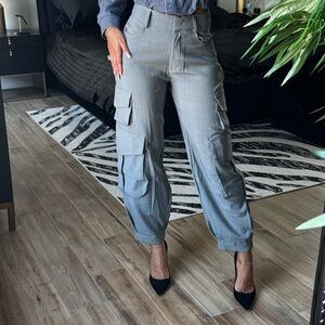 #035 Stylish Blue/gray Cargo Pants for Women